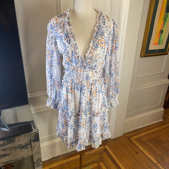 Amazon Eytino Women Bohemian Floral Printed Deep V Neck Long Sleeve Mini Dress M - Picture 7 of 11